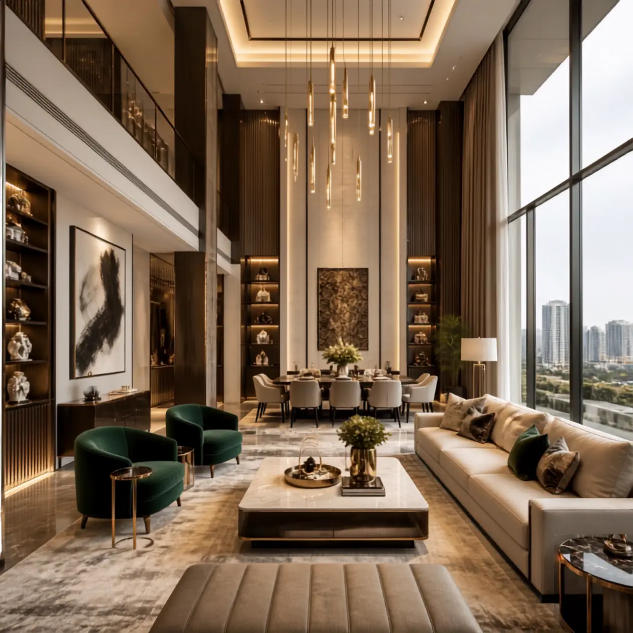 Interior of a Brigade Barcelona 4 BHK residence — expansive living and dining opening to a private deck